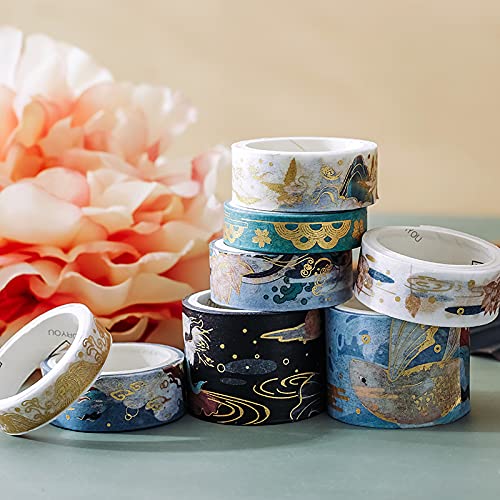 HASTHIP® Shine Gold Foil Washi Tape Sets 10 Rolls Washi Tapes with 10 Sheets Stickers Decorative Tape for Crafts Bullet Journal Gift Wrapping Scrapbooking (Blue 1) HASTHIP® Shine Gold Foil Washi Tape Sets 10 Rolls Washi Tapes with 10 Sheets Stickers Decorative Tape for Crafts Bullet Journal Gift Wrapping Scrapbooking (Blue 1)